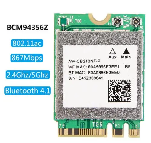 Dual band Broadcom BCM94356Z AW-CB210NF-P NGFF WiFi Wireless Card 867Mbps  4.1 802.11ac Better Intel 7260 BCM94352Z