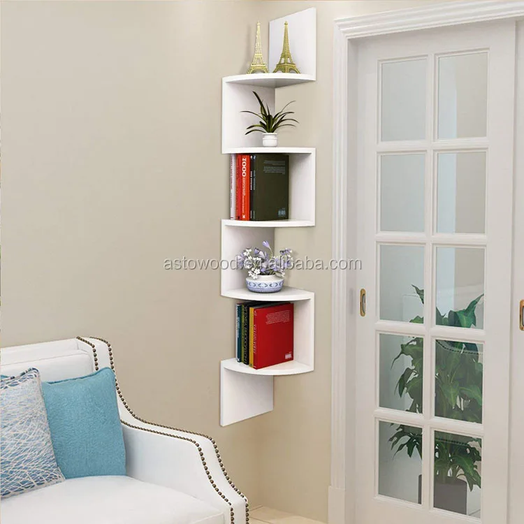 Durable MDF Zigzag Corner Wall Wooden Floating Display Shelf Shelves Storage Rack