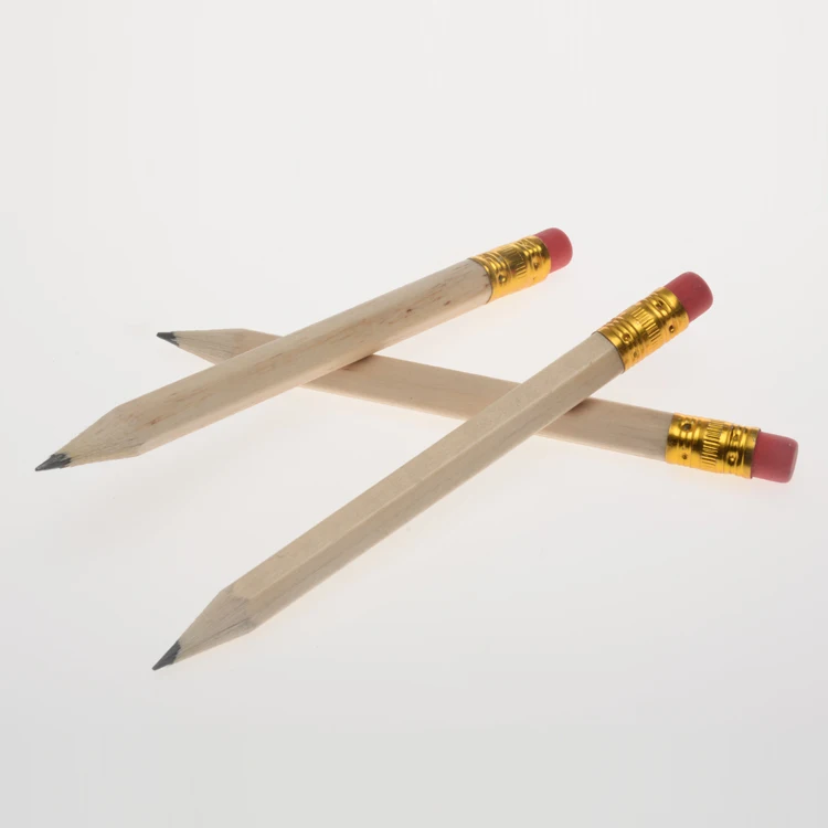 Wood Pencils with an Eraser Topper Hexagon Printed Custom Personalized Promotional Small Natural Standard Pencils Set Black EN71