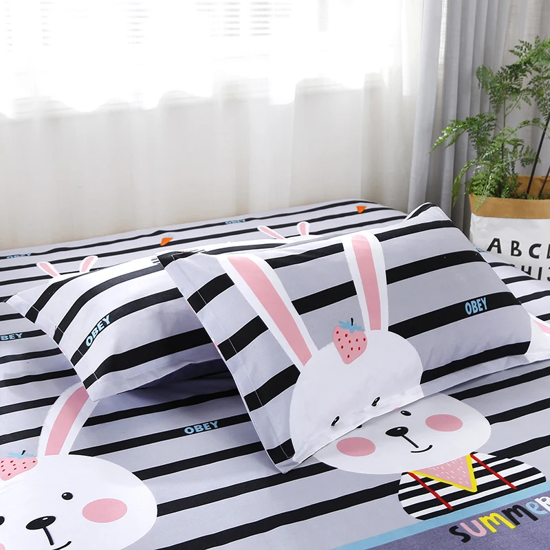
Cartoon Rabbit Duvet Linen Home Textile Newest Custom Design Print Polyester Bed Spread Set 