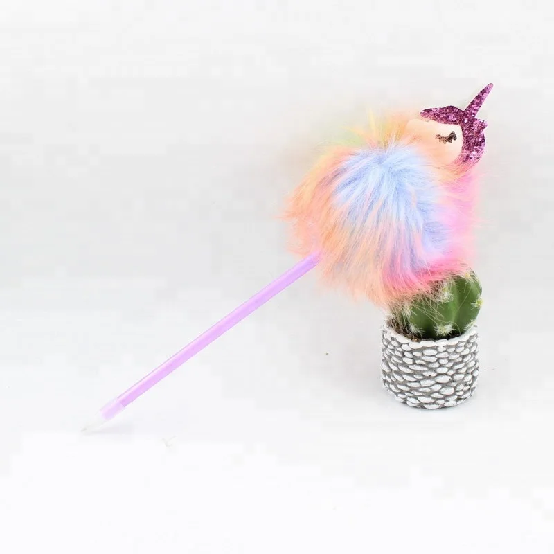 Fluffy Colorful Pom Pom Unicorn Ballpoint Pen