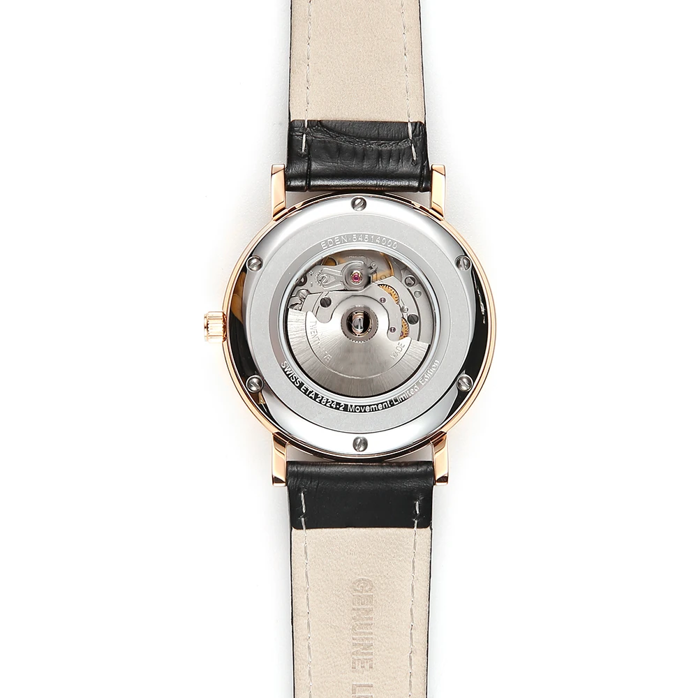 super domed sapphire glass automatic watch stainless steel case ETA automatic movement genuine leather strap