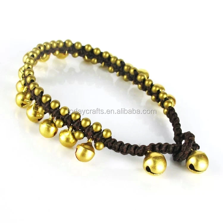 BRASS BEADED ANKLETS WITH BRASS BELLS Handmade Thailand Fair Trade Jewelry