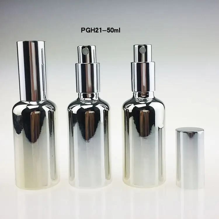 Wholesale fine mist glass spray bottle for perfume, silver glass dropper bottle, cosmetic essential oil glass bottle