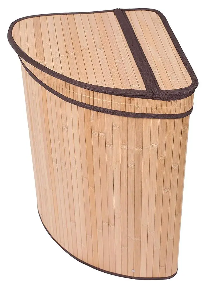 
Corner Laundry Hamper with Lid and Cloth Liner Bamboo Natural Easily Transport Laundry Basket Collapsible Hamper 