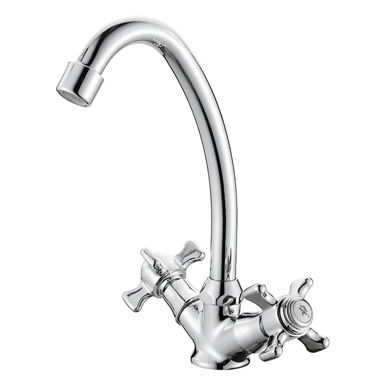 Double Handle  Deck Mounted Water Ridge Kitchen Faucet Tap