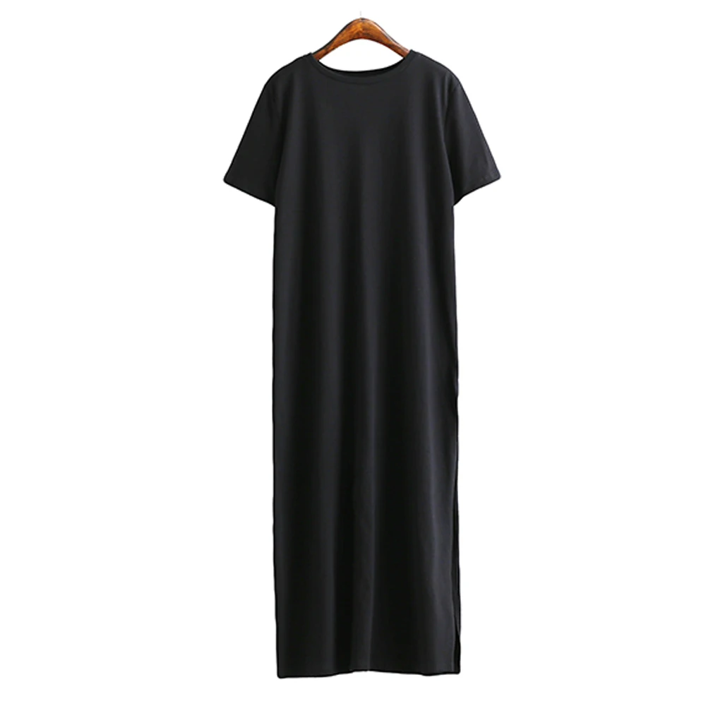 Women Summer Casual Maxi T Shirt Dress Elegant Vintage Wrap Black Split Long Dresses