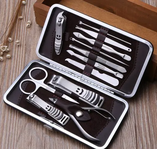 12pcs Personal Travel Grooming Kit Nail Care Pedicure & Manicure set with Black PVC case.
