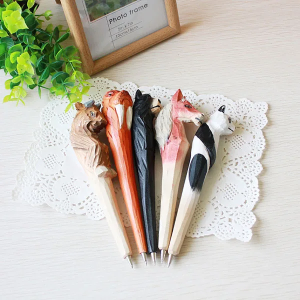 Novelty design animal ball-point pen handmade carved wood pen