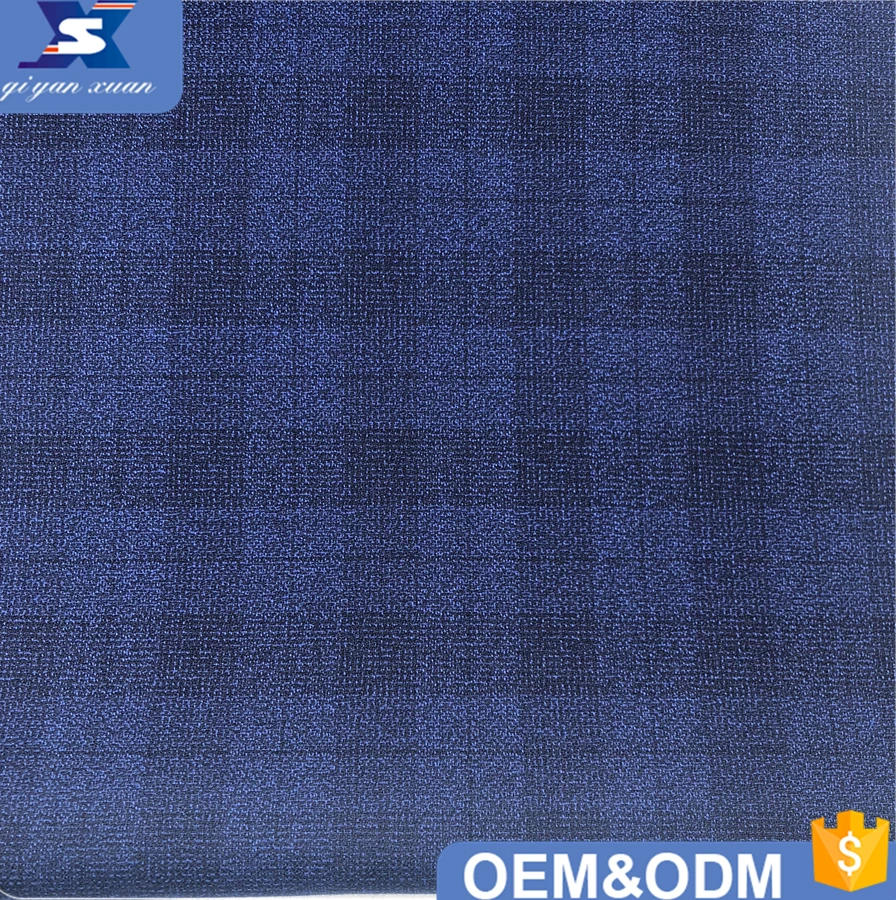 NEW polyester rayon spandex material plaid design blue color textured men suit pant blazer machine TR fabric