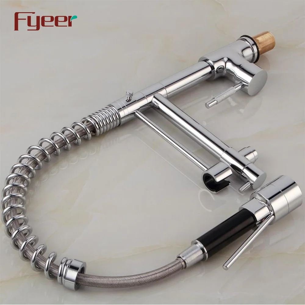 Fyeer Double Spray Pull Down Kitchen Sink Faucet with Led Light