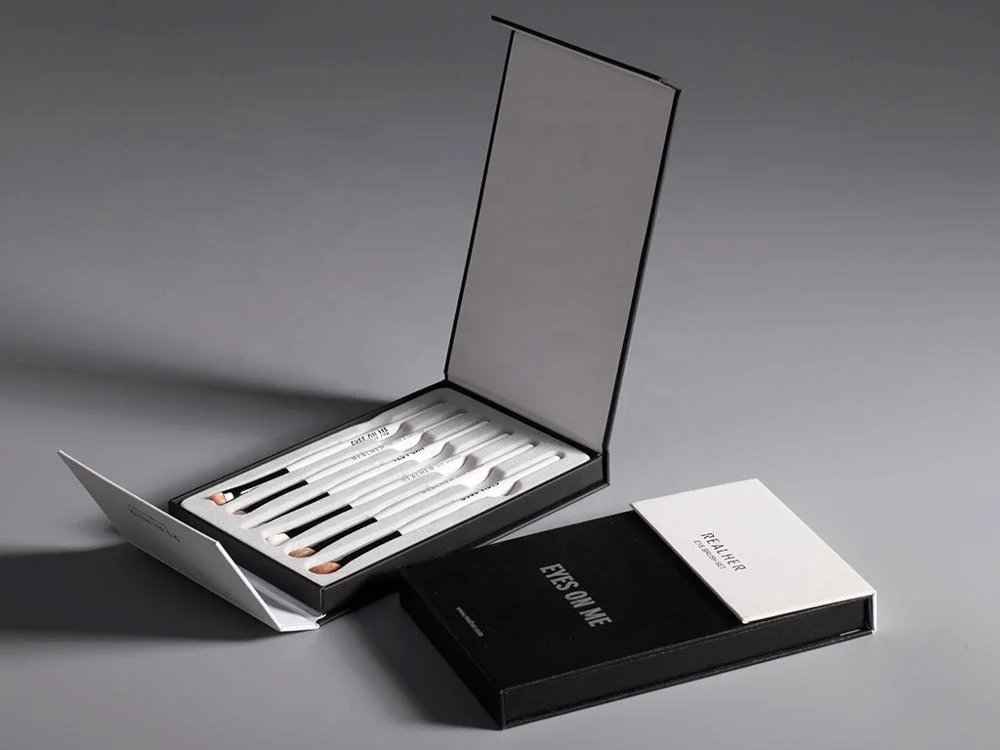 Magnets Closure Black White Cardboard 9 Pieces Makeup Eye Brush Set Box