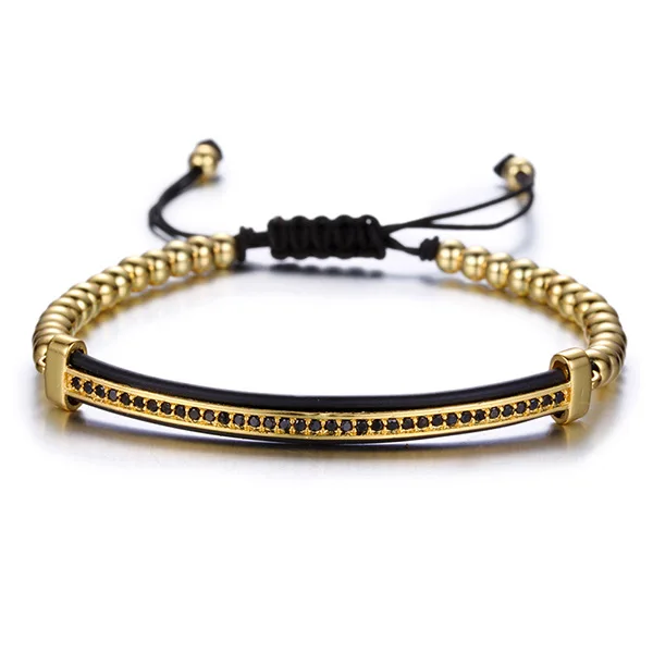 4mm Adjustable Anil Arjandas Bracelet Copper Bead Bracelet Micro Pave CZ Bending Rod Charm Macrame Bracelet