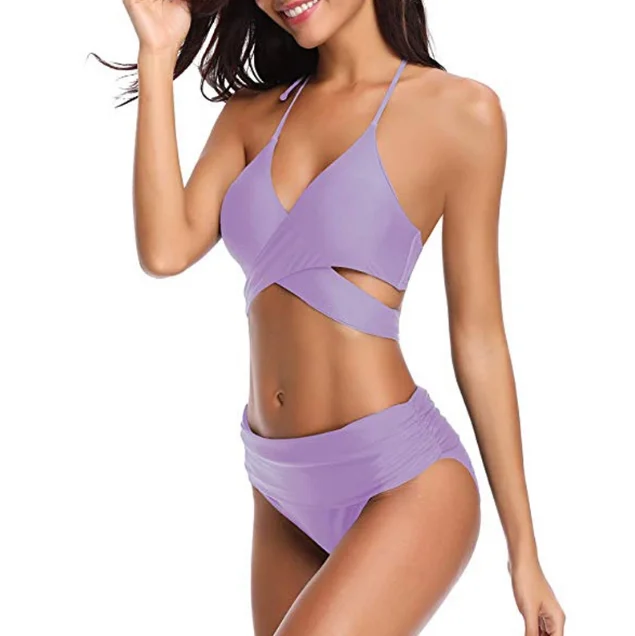 Wholesale fashion bra sleeveless top self strap purple bikini for women