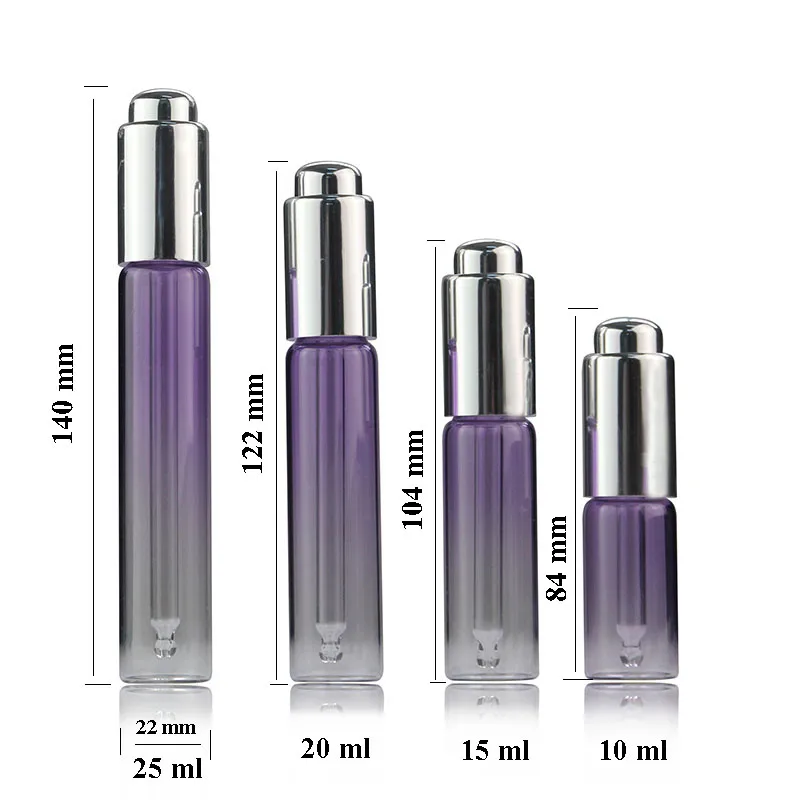 10ml 15ml 20ml 25ml purple tube glass essence oil dropper bottles press style skin care oil dropper bottles