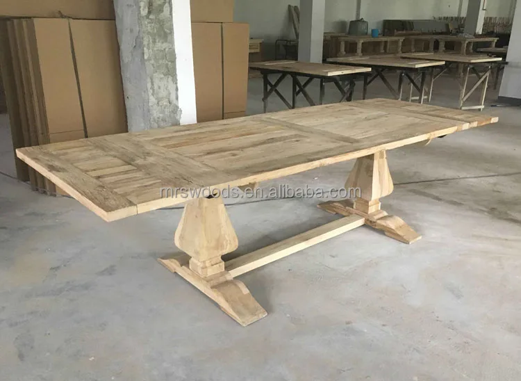 MRS WOODS Farmhouse modern reclaimed elm wooden extendable dining table set for 8