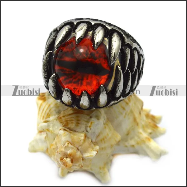 Customization Unique Design Denttooth Toothed Big red ruby Rhinestone Stone Ring