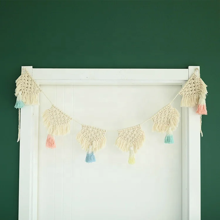 
Handmade cotton hanging bunting flag with macrame for decoration 