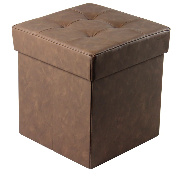 Customized Luxury waterproof Brown PU leather foldable Storage Ottoman bench set series for living room