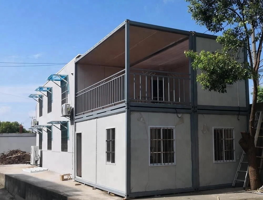 Latest 2 floors sandwich panel prefabricated insulated container houses for dwelling and canteen