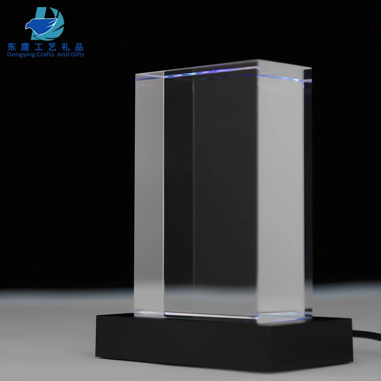 Blank Glass Cube Crystal Paperweight With Light Base