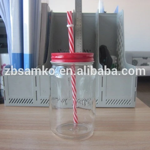 
500ml cylinder glass mason jar with straw 