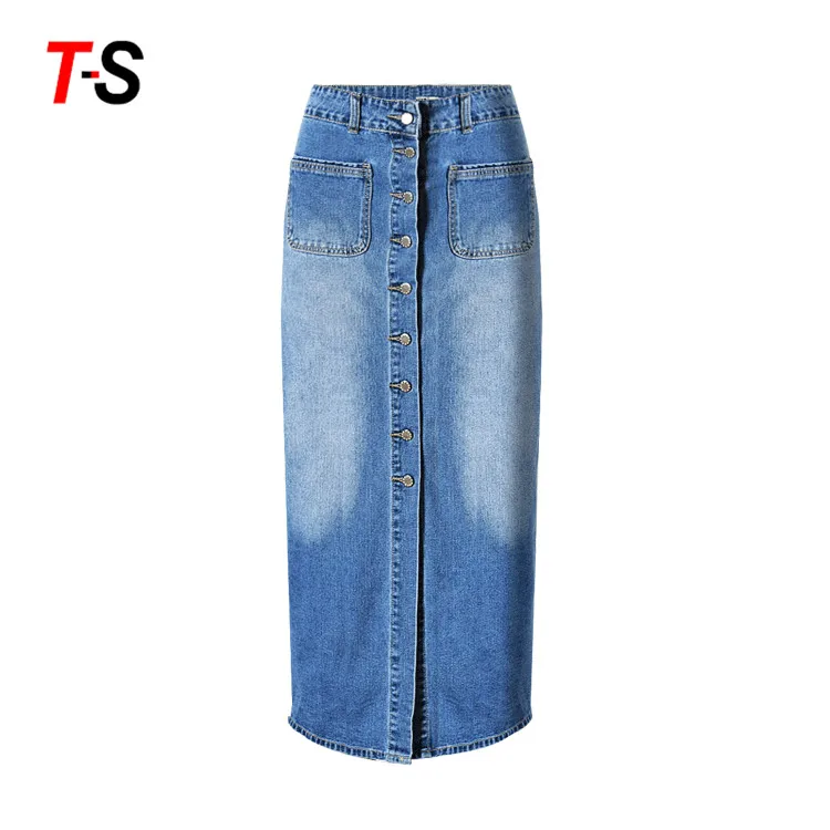 2018 New style high waist large size pencil denim long women skirt
