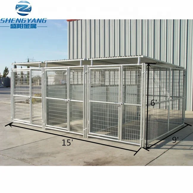Galvanized 3 run steel tube welded mesh dog cage double dog run kennel fence panel