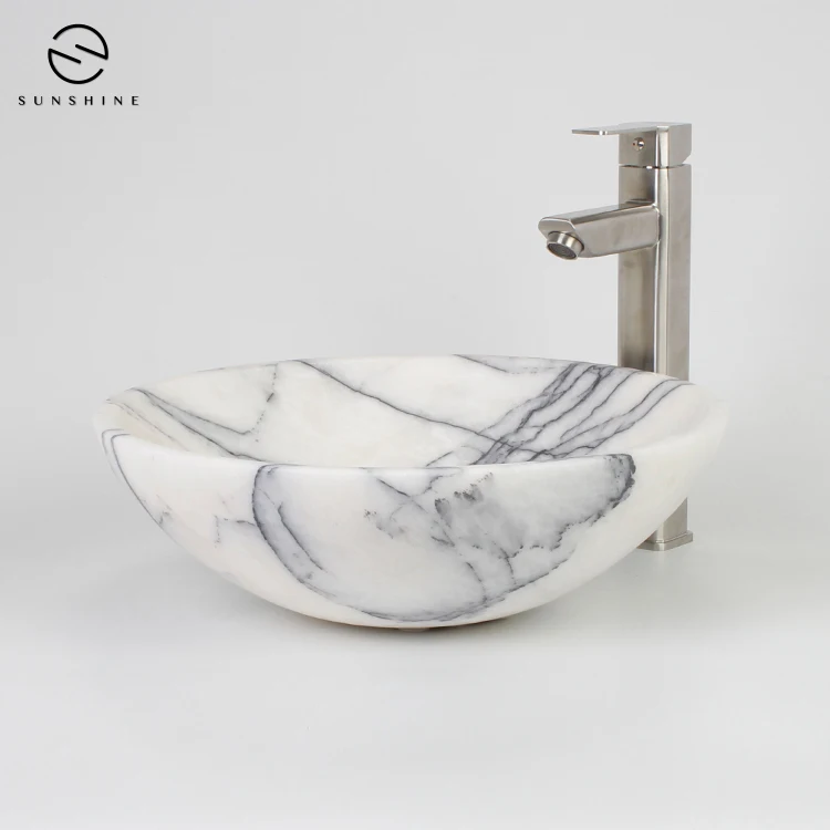 New Design White Marble Table Top Wash Basin High Grade Natural Wash Sink