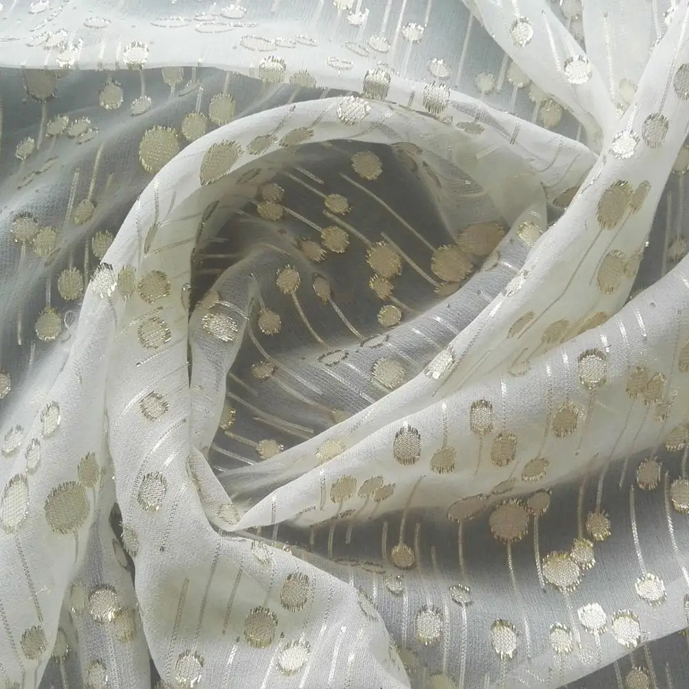 Silk jacquard  with gold metallic  lurex chiffion fabric