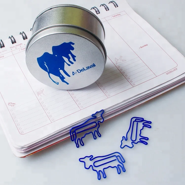 Cute blue cow shape metal paper clip for stationery