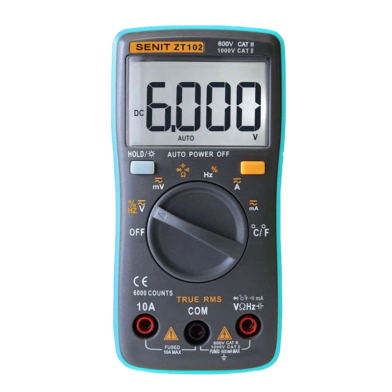 Auto Digital Multimeters Tester 6000 Count AC/DC Ohm Ammeter Temperature Meters ZT102 Meter Tester