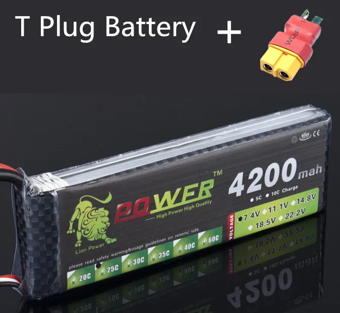 Лев мощность 7 4 В 4200 мАч 2S LiPo с T/XT60 Разъем для RC автомобиля самолета 3600 3000 2800 2600 2200 1800 1500 батарея