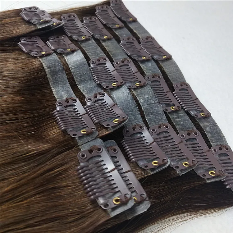 wholesale price 8pcs full head 100% human hair seamless clip in hair extensions