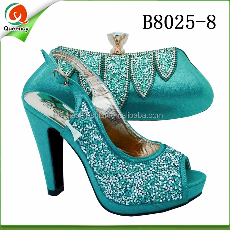 B8025 Queency Italian Design African Ladies Evening Shoes and Bags Set with Stones for Women Wholesale