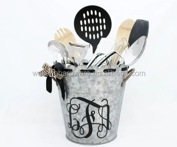 Decorative Galvanized Metal Utensil Carry All Serveware Beer Caddy Holder for Kitchen Countertop Storage