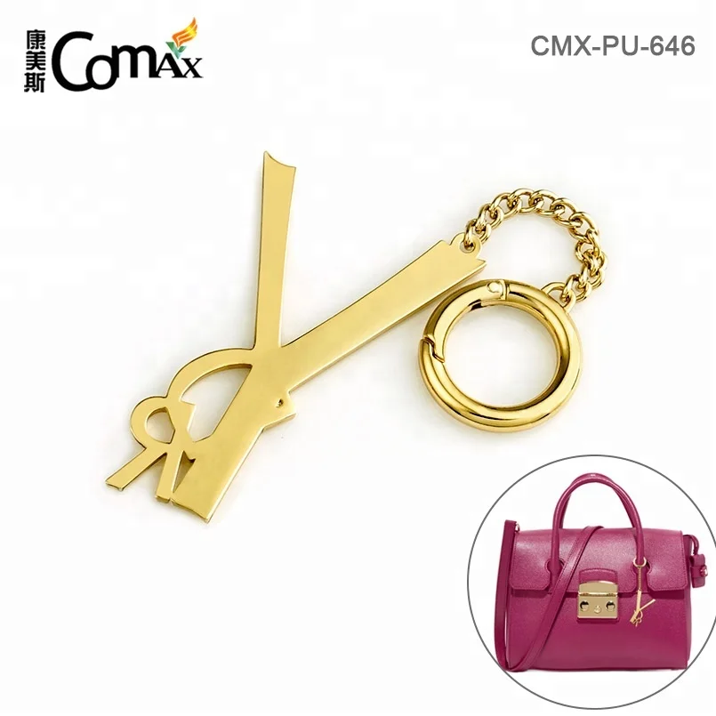 Custom Hanging Gold Metal Letters Logo Tag with Chain and Spring Hook for Handbag