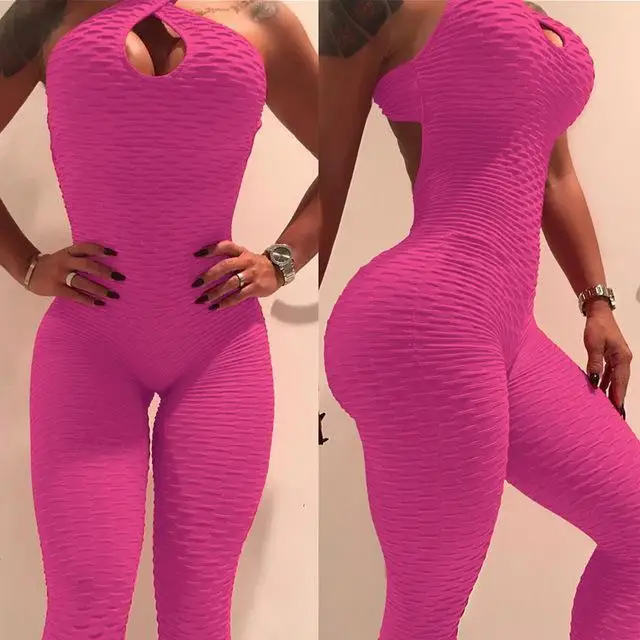 Anti Cellulite Cross Backless Jumpsuit Push Up Workout Sexy Sleeveless Solid Bodysuit Casual Fitness Women Long Playsuits