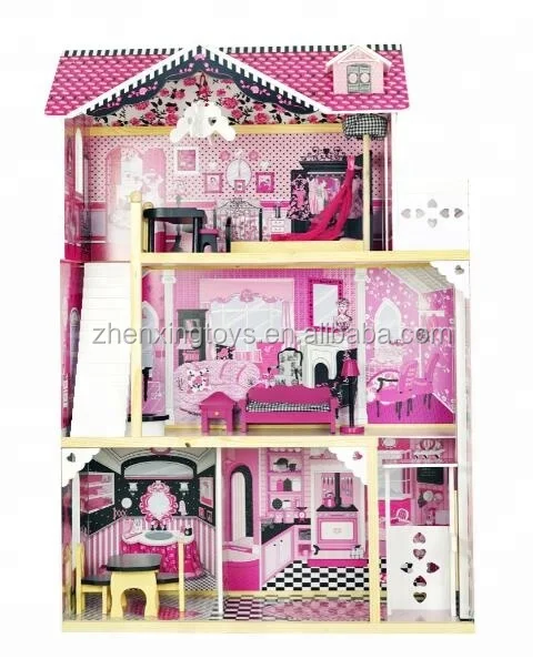 HOT Big doll house, Classic purple & black wooden play house