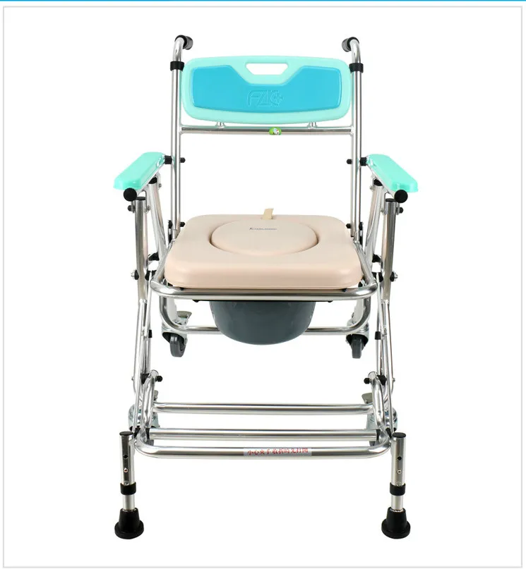 
Aluminum Folding Toliet Bathroom Wheelchair with 4 wheels commode chair for disabled 
