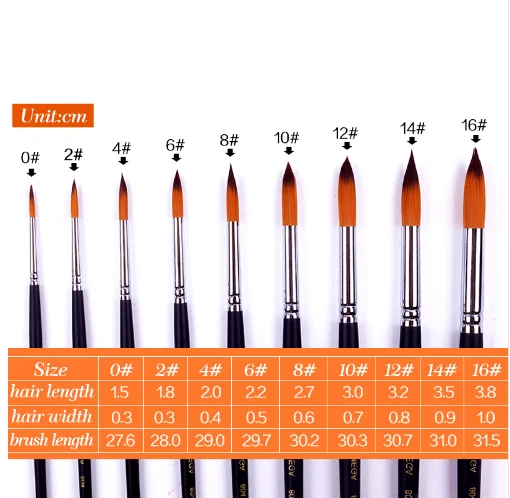 BOMEIJIA New Products 9pcs Long Handle Nylon Watercolor Paint Brushes Gouache Acrylic Painting Brush Pen Art Supplies