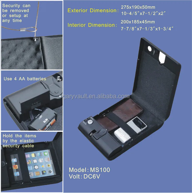 Wholesale- MS100 Micro Gary Vault Biometrics Fingerprint portable gun gun safe