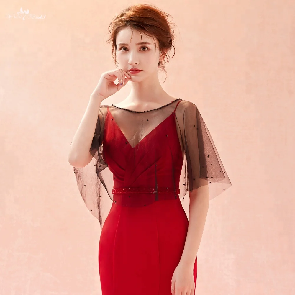 LZP275 Real Pictures Sexy Black Tulle Bridal Bolero Woman Boat Neckline Illusion Wedding Shawl