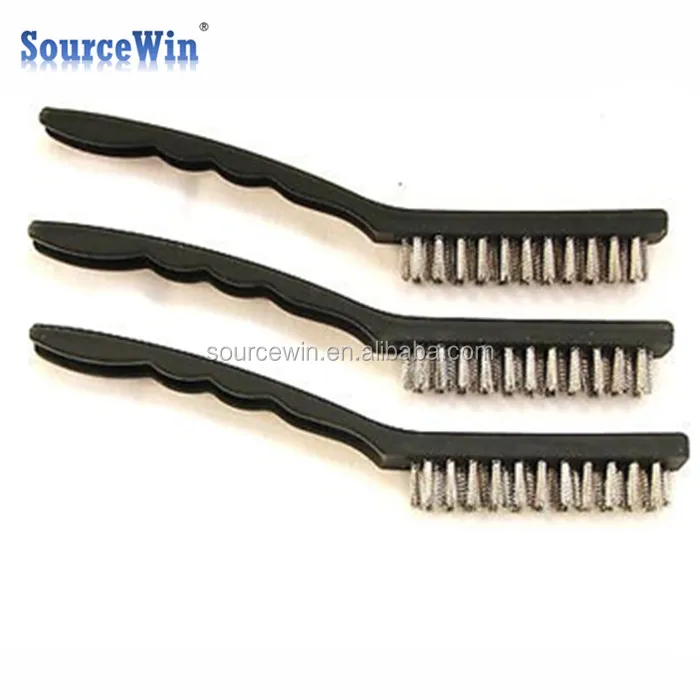 Industry Rust Cleaning 9 inch Stainless Steel Wire Brushes With Contour Plastic Handle