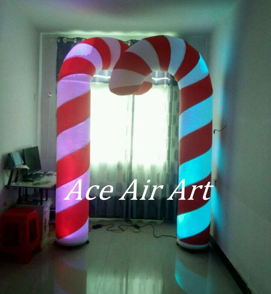 Christmas Advertising Inflatables RGB LED Lighted Base Inflatable Candy Cane for Decorations and Holiday Events