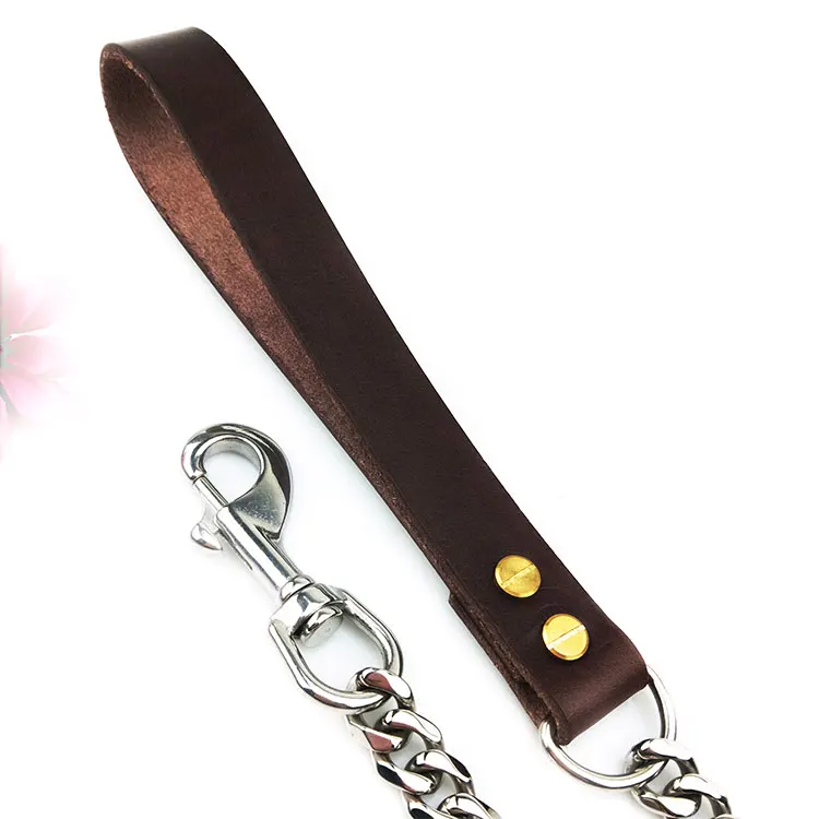 Pet supplies swivel hook strong leather handle dog chain leash