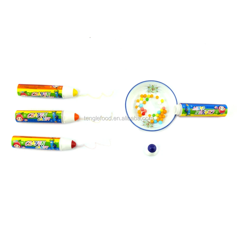 Box packed colorful cartoon fruity crayon candy toy with mini candy beads