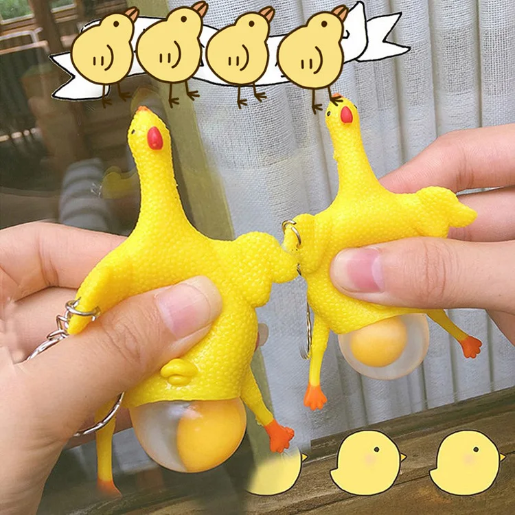 Hot sale  creative yellow chicken prank decompression funny toy rubber keychain