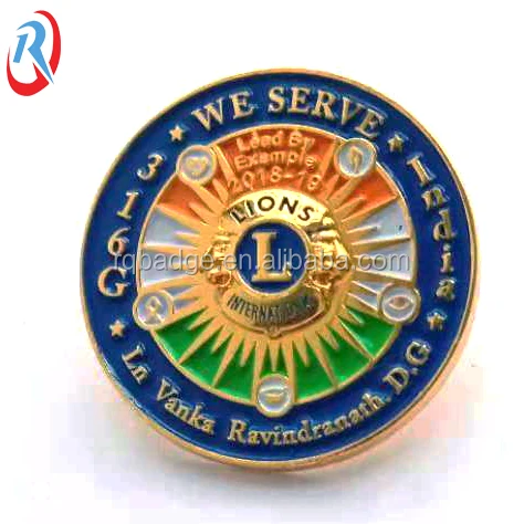 custom lion club LOGO gold plated diamond Metal soft enamel Lapel Pin
