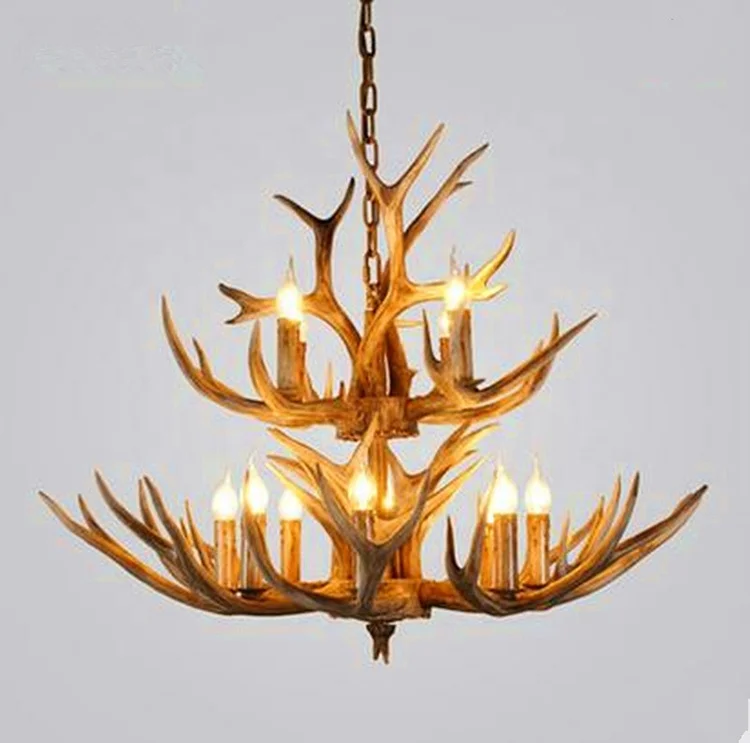 High quality vintage rural pendant light  retro antler chandelier antique industrial resin lamp for hotel hallway